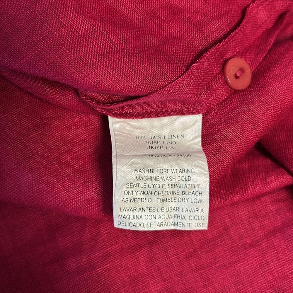 Eileen Fisher Irish Linen button down Shirt Magenta Medium - Picture 7 of 9